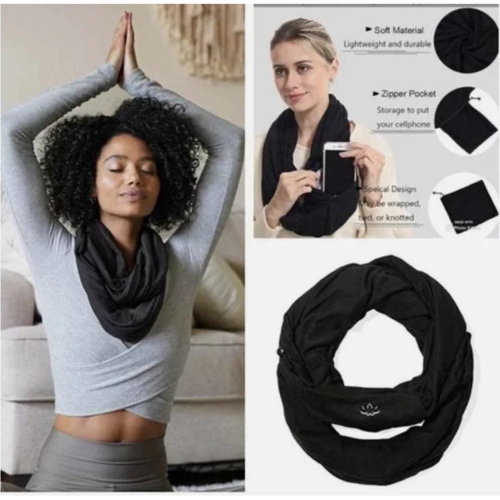 Beyond Yoga Packable Hidden Pocket Infinity Wrap Scarf Black